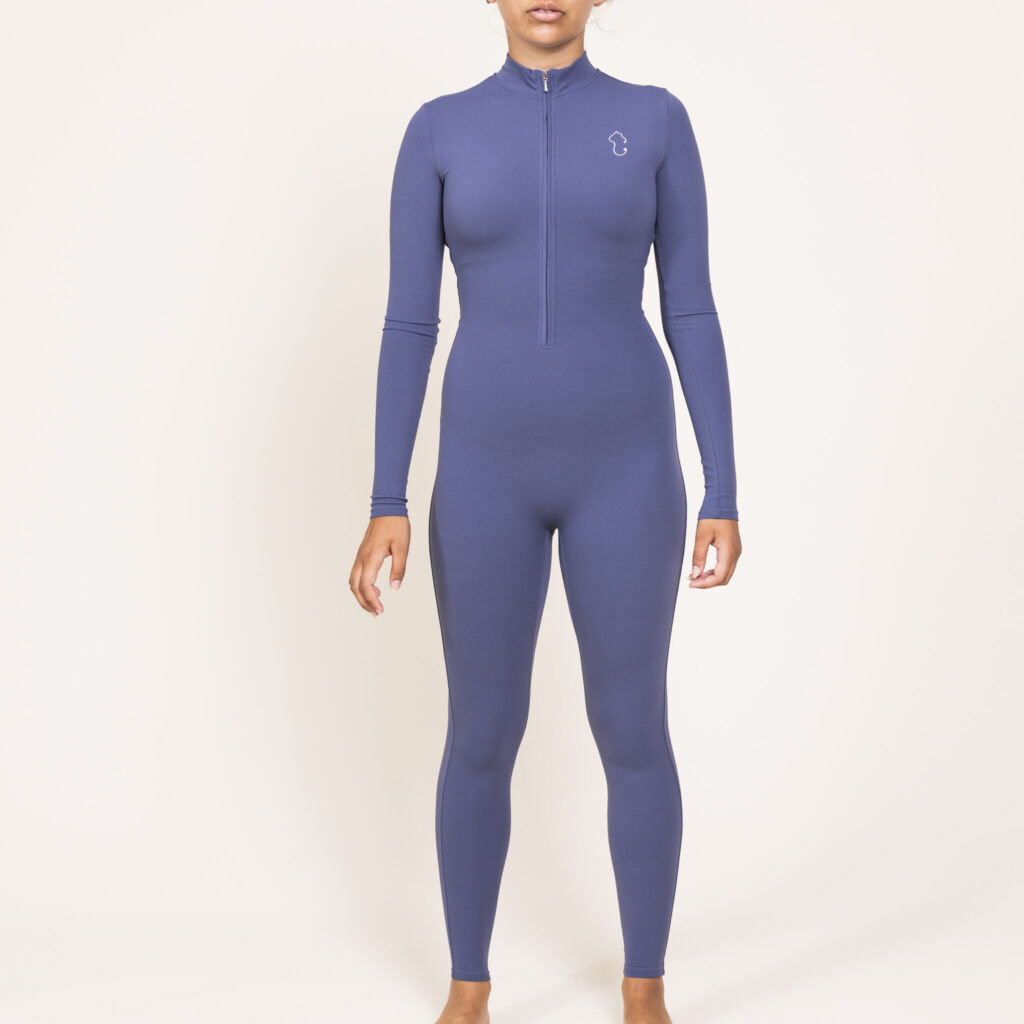 Long-Sleeve Full-Length Bodysuit - Navy Blue - Image 2
