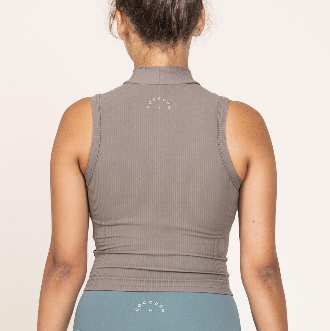 High Neck Ribbed Tank Top - Simply Grey - Image 9