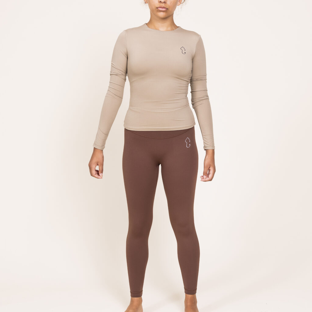 Long-Sleeve Stretchy Top - Taupe - Image 8